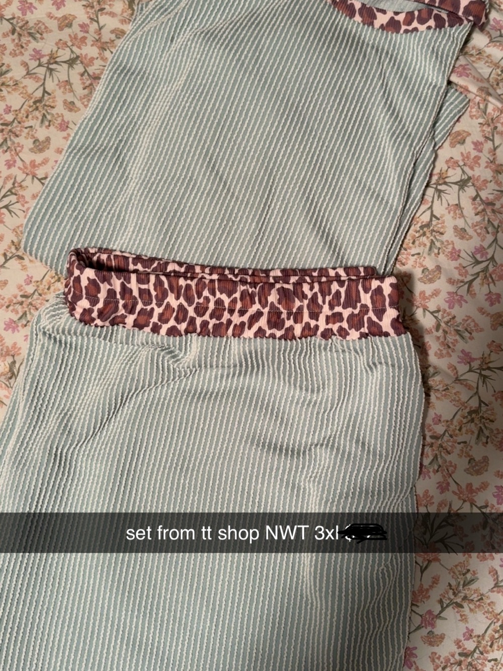 Light Blue Shirt and Short Set with Leopard Trim